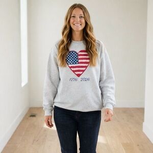 1776-2026 American Heart Flag Crewneck | Patriotic Crewneck Sweatshirt